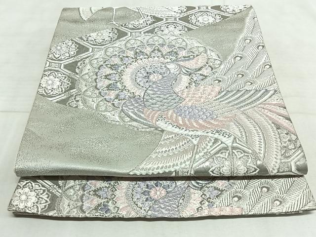 平和屋着物◎六通柄袋帯 唐織 正倉院孔雀花文 銀糸 正絹 逸品 AAAN8438jh