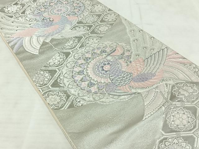 平和屋着物◎六通柄袋帯 唐織 正倉院孔雀花文 銀糸 正絹 逸品 AAAN8438jh