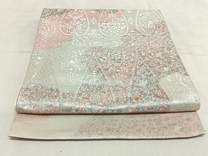 平和屋着物◎六通柄袋帯 更紗花文 銀糸 引箔 正絹 逸品 AAAN8443jh