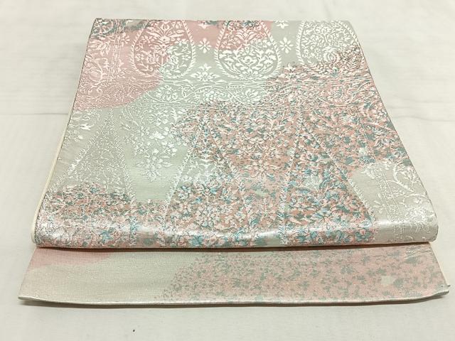 平和屋着物◎六通柄袋帯 更紗花文 銀糸 引箔 正絹 逸品 AAAN8443jh