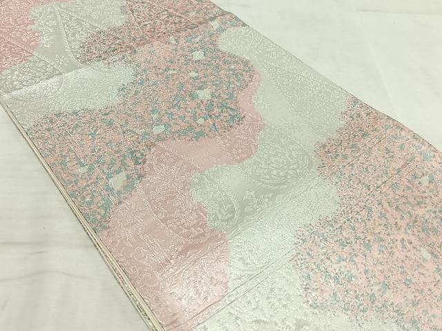 平和屋着物◎六通柄袋帯 更紗花文 銀糸 引箔 正絹 逸品 AAAN8443jh