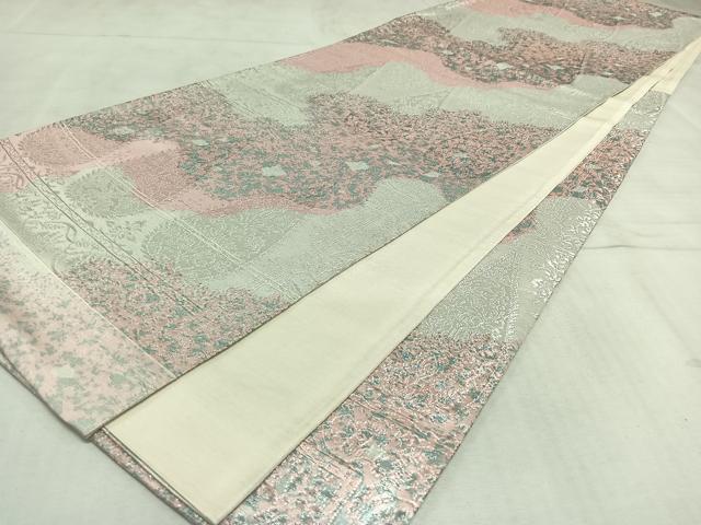 平和屋着物◎六通柄袋帯 更紗花文 銀糸 引箔 正絹 逸品 AAAN8443jh
