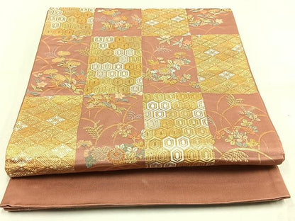 平和屋着物◎六通柄袋帯 能衣秋草割付文 金銀糸 正絹 逸品 AAAN8473jh