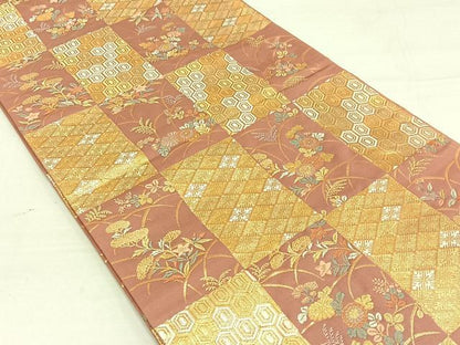 平和屋着物◎六通柄袋帯 能衣秋草割付文 金銀糸 正絹 逸品 AAAN8473jh