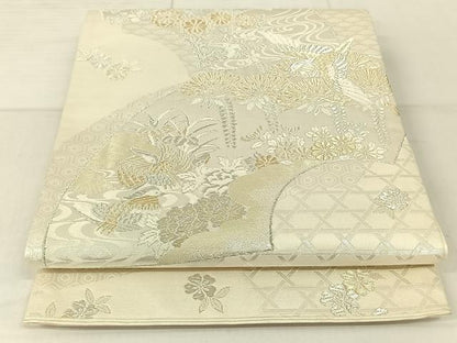 平和屋着物◎全通柄袋帯 美保姿 地紙花鳥文 金銀糸 正絹 逸品 AAAN8519jh