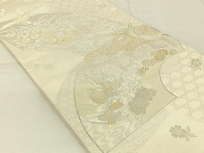 平和屋着物◎全通柄袋帯 美保姿 地紙花鳥文 金銀糸 正絹 逸品 AAAN8519jh