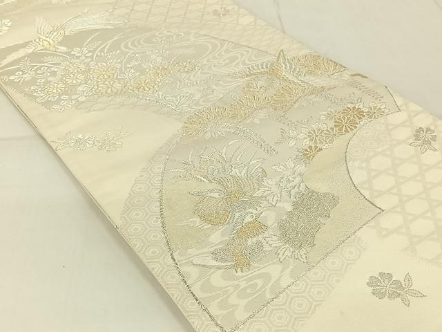 平和屋着物◎全通柄袋帯 美保姿 地紙花鳥文 金銀糸 正絹 逸品 AAAN8519jh