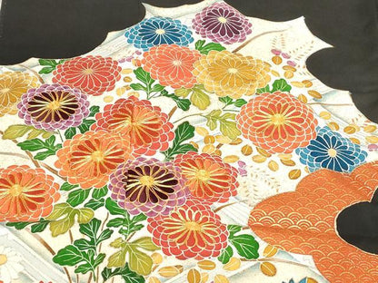 平和屋着物■豪華黒留袖 駒刺繍 草花文 金彩 正絹 逸品 AAAN9210bw