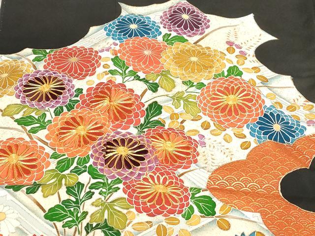 平和屋着物■豪華黒留袖 駒刺繍 草花文 金彩 正絹 逸品 AAAN9210bw