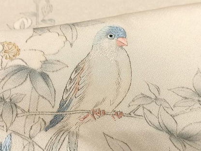 平和屋着物●訪問着　手描き　刺繍　枝花に休み鳥　正絹　逸品　AAAN9280zg
