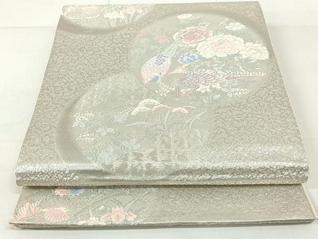 平和屋着物◎六通柄袋帯 唐織 花鳥丸文 銀糸 正絹 逸品 AAAN9866jh