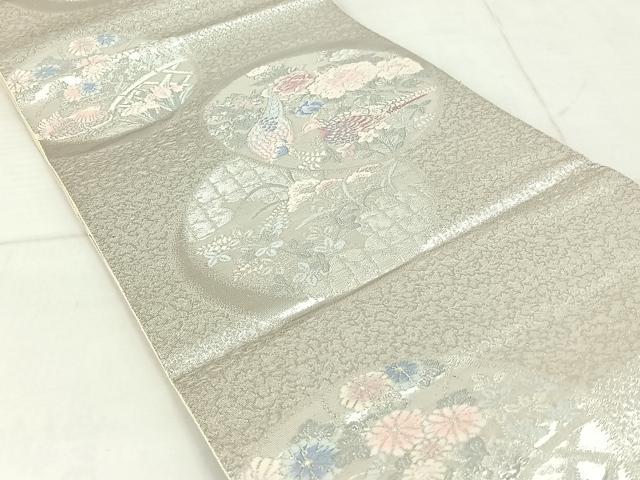 平和屋着物◎六通柄袋帯 唐織 花鳥丸文 銀糸 正絹 逸品 AAAN9866jh