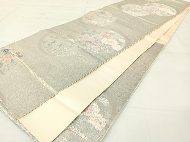 平和屋着物◎六通柄袋帯 唐織 花鳥丸文 銀糸 正絹 逸品 AAAN9866jh