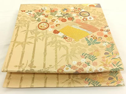 平和屋着物◎六通柄袋帯 扇面花蝶丸文 金銀糸 正絹 逸品 AAAN9910jh