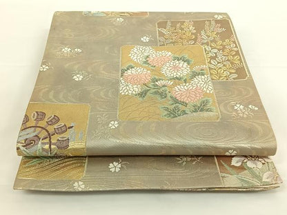 平和屋着物◎六通柄袋帯 流水色紙重ね花文 金糸 正絹 逸品 AAAN9920jh