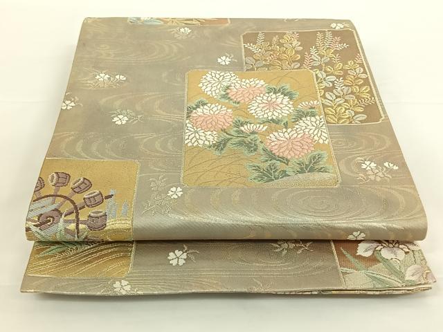 平和屋着物◎六通柄袋帯 流水色紙重ね花文 金糸 正絹 逸品 AAAN9920jh