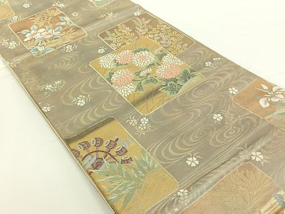 平和屋着物◎六通柄袋帯 流水色紙重ね花文 金糸 正絹 逸品 AAAN9920jh