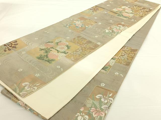 平和屋着物◎六通柄袋帯 流水色紙重ね花文 金糸 正絹 逸品 AAAN9920jh