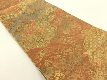 平和屋着物◎六通柄袋帯 道長正倉院花文 金糸 正絹 逸品 AAAN9922jh