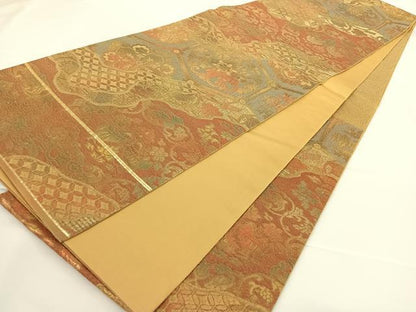 平和屋着物◎六通柄袋帯 道長正倉院花文 金糸 正絹 逸品 AAAN9922jh