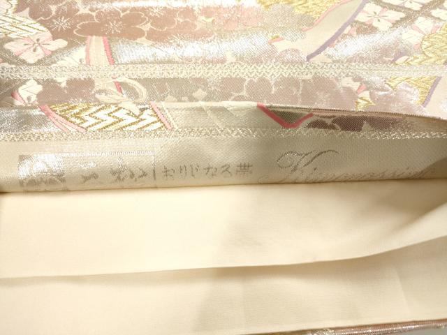 平和屋着物◎六通柄袋帯 唐織 熨斗飛鶴舞花文 金銀糸 正絹 逸品 AAAO0075jz