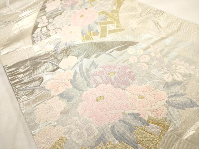 平和屋着物◎六通柄袋帯 唐織 檜扇花籬文 金銀糸 正絹 逸品 AAAO0077jz