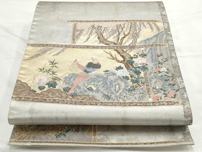 平和屋着物◎六通柄袋帯 牡丹に雉子文 金銀糸 引箔 正絹 逸品 AAAO0157ru