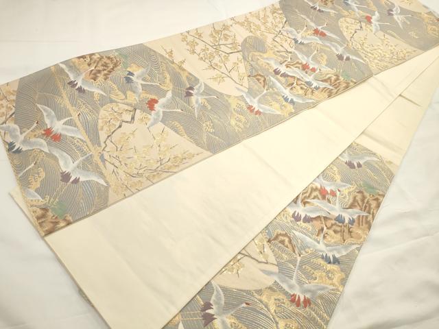 平和屋着物◎六通柄袋帯 飛鶴枝梅文 金糸 正絹 逸品 AAAO0158ru