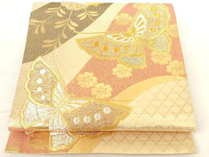 平和屋着物◎佐賀錦 六通柄袋帯 道長 花鳥文 金銀糸 正絹 逸品 AAAO0192ru