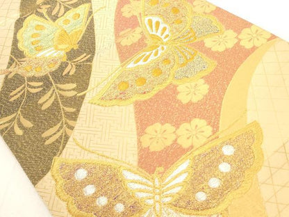 平和屋着物◎佐賀錦 六通柄袋帯 道長 花鳥文 金銀糸 正絹 逸品 AAAO0192ru