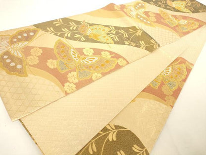 平和屋着物◎佐賀錦 六通柄袋帯 道長 花鳥文 金銀糸 正絹 逸品 AAAO0192ru