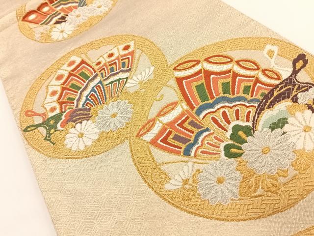 平和屋着物□六通柄袋帯 唐織 花丸文 金銀糸 正絹 逸品 AAAD3776Asx