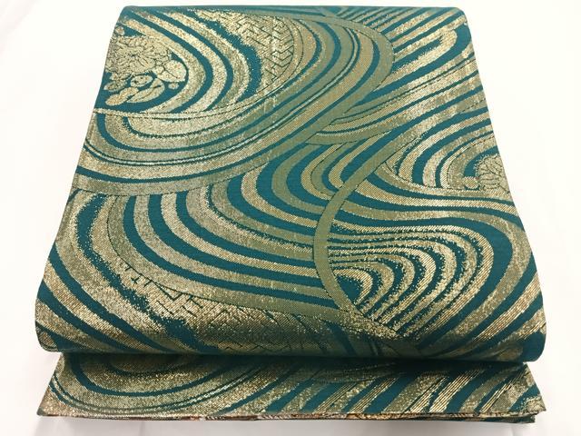 平和屋着物◎六通柄袋帯 裂取鏡裏文 銀糸 正絹 逸品 AAAD9068Ajz