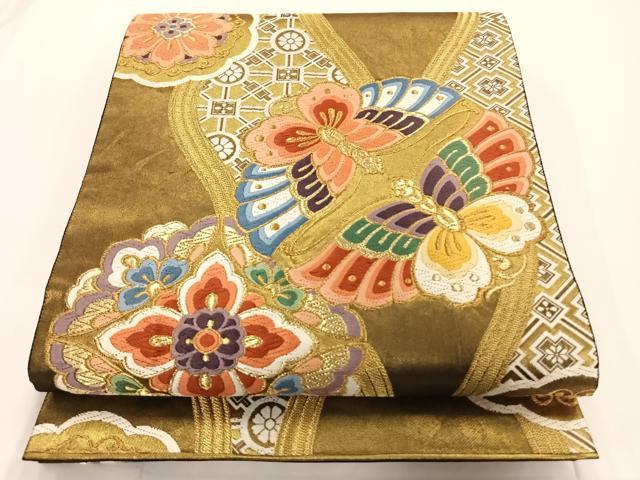 403y13◆糸巻きに蝶々文 袋帯 六通◆美品 成人式 結婚式 403y13◇糸巻きに蝶々文 袋帯 六通◇美品 成人式 結婚式