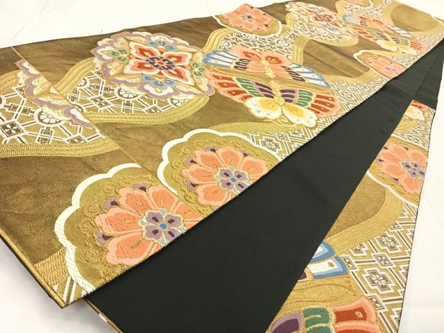 超豪華一点もの三味線長袋・縫い目無し・正絹・振袖♪手描き梅 平和屋着物◎六通柄袋帯 舞蝶文 金銀糸 正絹 逸品 AAAU9815fw