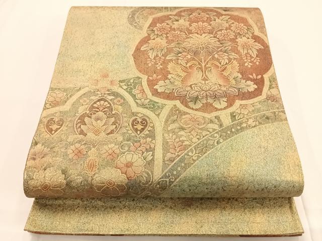 平和屋着物◎六通太鼓柄袋帯 鏡裏花鳥文 金彩 引箔 正絹 逸品 AAAO0533wt
