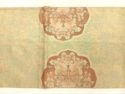 平和屋着物◎六通太鼓柄袋帯 鏡裏花鳥文 金彩 引箔 正絹 逸品 AAAO0533wt
