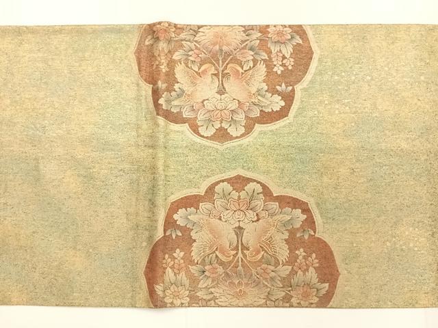 平和屋着物◎六通太鼓柄袋帯 鏡裏花鳥文 金彩 引箔 正絹 逸品 AAAO0533wt