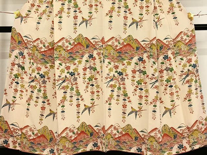 平和屋着物●付下げ　紅型　型染め　遠山風景花鳥文　正絹　逸品　AAAO0556oa