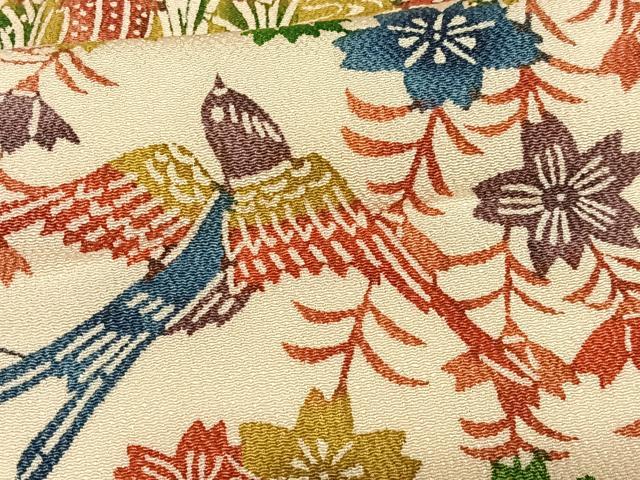 平和屋着物●付下げ　紅型　型染め　遠山風景花鳥文　正絹　逸品　AAAO0556oa
