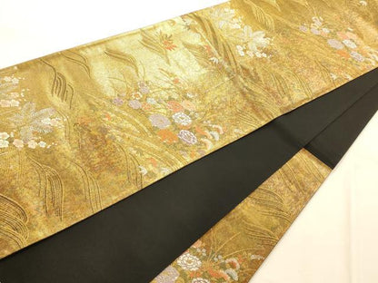 平和屋着物◎六通柄袋帯 唐織 草花流水文 金糸 正絹 逸品 AAAO1003fw