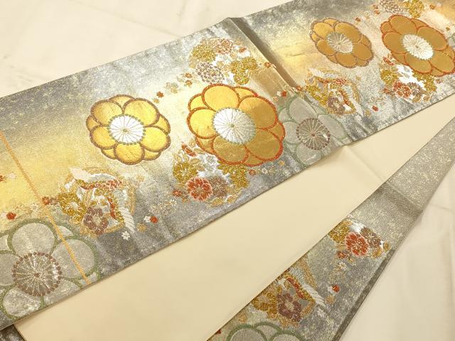 平和屋着物◎六通柄袋帯　唐織　花鳥丸文　金銀糸　正絹　逸品　AAAO1018fw