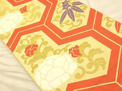 平和屋着物◎全通柄 本袋帯 正花唐草文 金糸 絹 逸品 AAAO1026fw