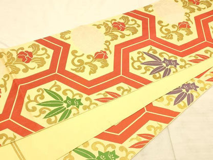 平和屋着物◎全通柄 本袋帯 正花唐草文 金糸 絹 逸品 AAAO1026fw