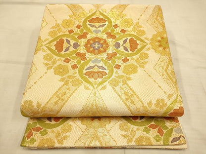 平和屋着物◎佐賀錦 六通柄袋帯 唐織 草花丸文 金糸 正絹 逸品 AAAO1045fw
