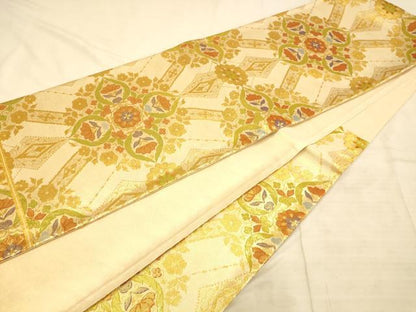 平和屋着物◎佐賀錦 六通柄袋帯 唐織 草花丸文 金糸 正絹 逸品 AAAO1045fw