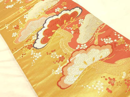 平和屋着物◎慶金錦 六通柄袋帯 唐織 枝花文 梅 松 金銀糸 正絹 逸品 AAAO1048fw