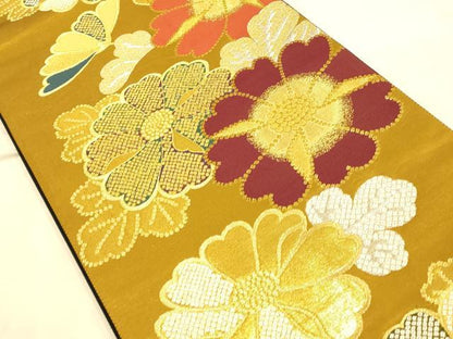 平和屋着物◎六通柄袋帯 草花文 金銀糸 正絹 逸品 AAAO1050fw