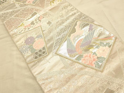 平和屋着物◎六通柄袋帯 吉祥色紙文 プラチナ二重箔 正絹 逸品 AAAO1057fw