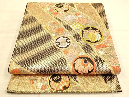 平和屋着物◎六通柄袋帯 唐織 花蝶丸吉祥竹文 金銀糸 正絹 逸品 AAAO1058fw